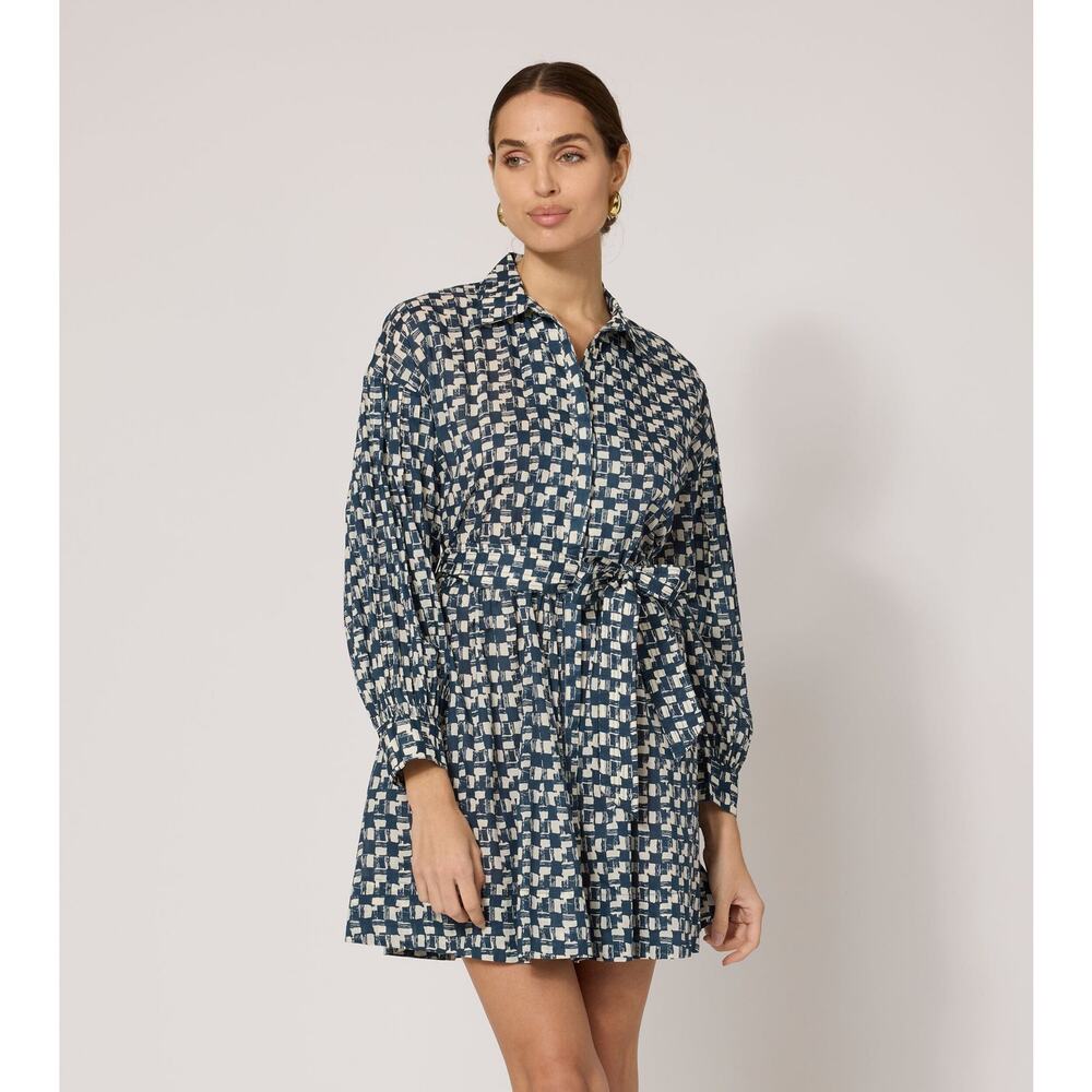 Cleobella Navy Blue and Cream Patterned Mini Dress